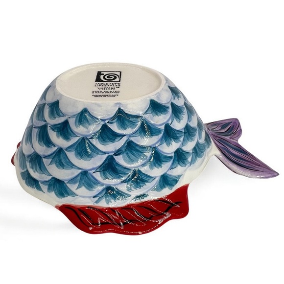 Hand Painted Vissen 3D Fish Ceramic Bowl Dish, Whimsical 10x7.5x3 Retired Design - Picture 6 of 10